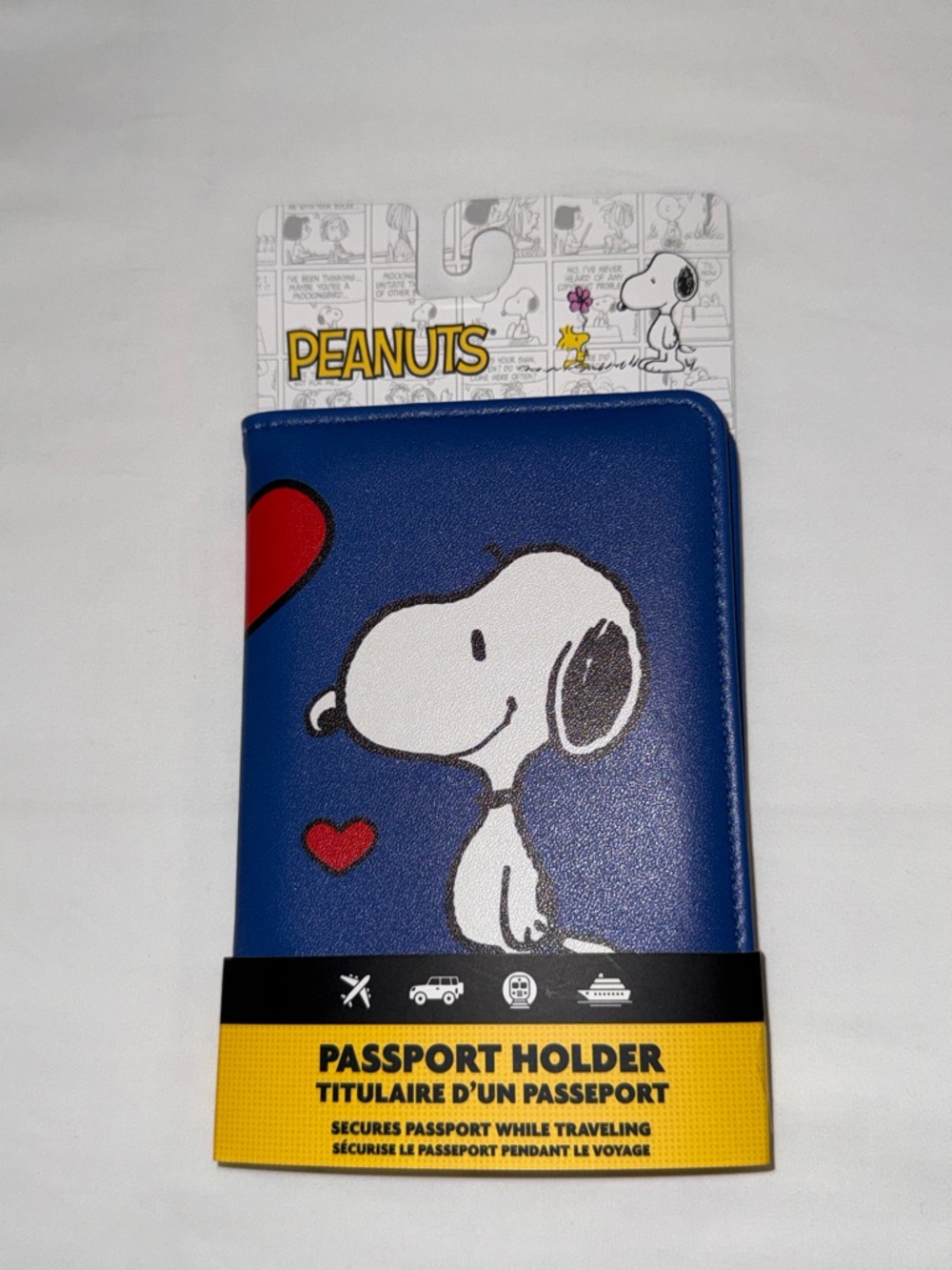 Peanuts Snoopy Blue Passport Holder with Red Heart Accents